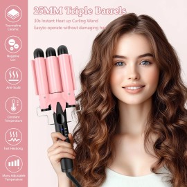 Unbranded 3 Barrel Curling Iron Hair Crimper, Ceramic Tourmaline Three Barrels Hair Waver
