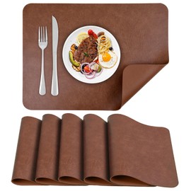 APLKER PU Leather Placemats Set of 6 Table Mats Heat Resistant Kitchen Place Mats, Waterproof Wipeable Dining Table Placemats for Home Party Outdoor, 15.8 x 11.8 inches (Brown)