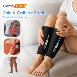Comfitech Shin Splint Ice Pack Wrap 2 Pack, Reusable Leg Ice Pack Sleeve for Knee & Calf, Flexible Gel Cold Pack for Ankle & Arm, Hands-Free Design for Comfort and Support, Medium