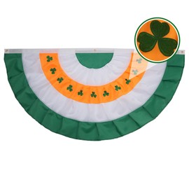 AMZFLAG Irish Shamrock Bunting Flag 3x6 ft, Embroidered Shamrock Pleated Fans Flags for St. Patrick Day Outdoor Decoration, Double Sided Ireland Bunting Flags