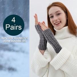 TAGVO Women's Winter Fingerless Arm Warmers, 4 Pairs Half Fingerless Gloves, Crochet Knitting Pulse Warmer, Short Elastic Half Finger Gloves, Fingerless Hand Warmers, Sports Gloves, Girls,