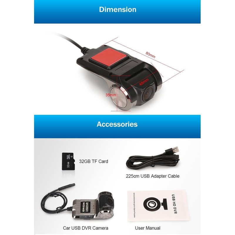 150° 1080P USB DVR 4 Lens Night Vision Dashcam Dash
