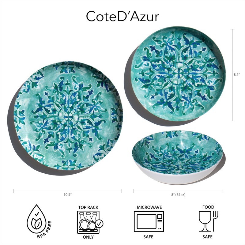 Abode Homewares Côte D'Azur newWave Microwave Safe Premium Melamine Bowls,