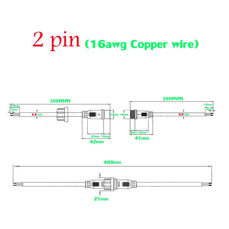 dstfuy Waterproof Connector 2 Wire,16AWG 2Pin Male Female Plug LED