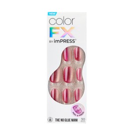 KISS imPRESS No Glue Mani Press-On Nails, Color FX, 'Walk Out', Pink, Short Size, Oval Shape, Includes 30 Nails, Prep Pad, Instructions Sheet, 1 Manicure Stick, 1 Mini File
