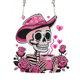 DCIDBEI Skull Diamond Painting Pendant for Adults, Diamond Painting Pictures Pink Skull for Children, DIY Crafts Gift for Party, Suncatcher for Window, Home Decoration