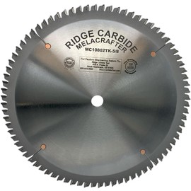 Ridge Carbide 10" MELACRAFTER Thin Kerf Saw Blade | 80 Teeth, HiATB, -5° Hook, 5/8" Bore, 0.072" Plate Thickness, 0.112" Kerf | for Crosscutting Laminates (MC10802TK-5/8)