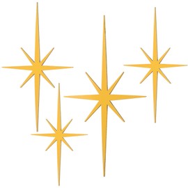 Blulu 4 Pcs Cast Iron Starburst Wall Decor 8 Pointed Atomic Stars Wall Hangings Mid Century Modern Elegance Wall Accents Easy Install Finish Metal Wall Art for Home Office Room (Gold)