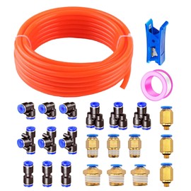 HUAZIZ 20 m PU Pneumatikschlauch, Orange Pneumatic Polyurethane Pneumatik Schlauch, Flexibel Druckluftschlauch, mit 21 Stück Pneumatikverbinder Air Push Schnellkupplungen, Außen 6mm x Innen 4mm