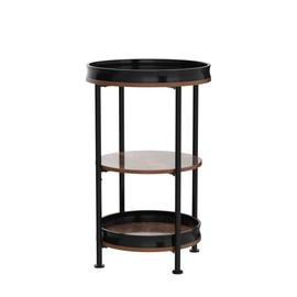 Dulcii Side Table, Round End Table with 3 Storage Shelves for Living Room, Bedroom, Nightstand with Steel Frame for Small Spaces, Industrial Round Sofa Table, Outdoor Accent Coffee Table, Rustic Brown