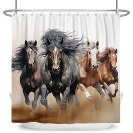 Canessioa Horse Shower Curtain Rustic Cowboy Masculine Western Stallion Horses Shower Curtain Running Sand Farm Herd Wild Animals Bath Curtain Decor Waterproof with 12PCS Hook 72X72IN