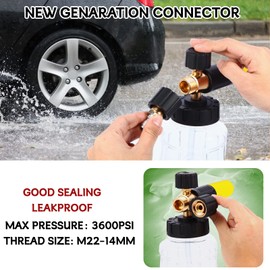 Improved Foam Cannon Snow Foam Lance, 1L Adjustable Foam Lance Foam Nozzle with 1/4 Quick Connector for Pressure Washer, Foam Gun, Car Wash (Black & Yellow)