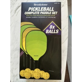 BROOKSTONE PickleBall Complete Paddle Set w 4 Paddles 8 Balls + Carry Bag NEW