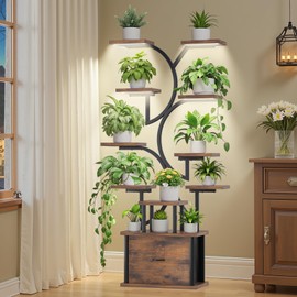 Plant Stand Indoor with Grow Lights, 11 Tiered Plant Shelf with Drawer, 65" Corner Plant Stands for Indoor Plants, Plant Stand for Multiple Plant, Flower Display Rack for Home, Living Room, Patio