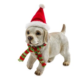 Plow & Hearth Holiday Labrador Puppy Statue with Hat and Scarf - Yellow