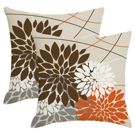 AWJTNCQ Brown and Orange Gray Dahlia Floral Pillow Covers 20x20 Set of 2 Outdoor Modern Coffee Grey White Flower Throw Pillows Cover Summer Fall Autumn Linen Decorative Pillowase for Couch Bed Decor