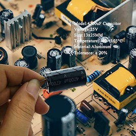 Generic A064-001 Condensador Electrolítico de Aluminio Redondo 4700μF 25V ±20% -140°C~+105°C 16x25mm, 12 Unidades para Soldadura y Arduino