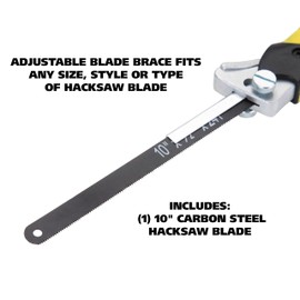 GreatNeck 80070 True Close Quarter Hacksaw, Cut Through Wood, PVC, Foam, Brass, and More, 10 inch Carbon Steel Blade and Strong Aluminum Hacksaw Frame Included, Designed for Power and Comfort