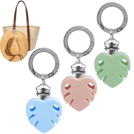 3pcs Hat Clips for Travel on Bag, Silicone Leaf Travel Hat Brim Clip, Hats Holder Protect Hats from Falling (Pink Blue Green)