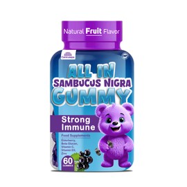 Camrusepa All in Sambucus Nigra Gummy for Kids - Natural Fruit Flavor, Elderberry, Vitamin C, Beta Glucan, Zinc & Vitamin D3, Strong Immune System Support, Energy & Wellness - 60 Chewable Gummies