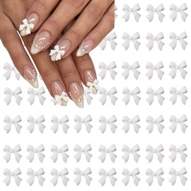 100PCS White Bow Nail Charms 3D Resin Bow Nail Art Charms Valentinese Day Charms Ribbon Nail Art Supplies Kawaii Nail Gems and Charms Bow-Knot Nail Jewelry for Women DIY Nail Decoration Accessories