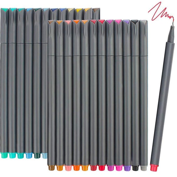 Fineliner Pen, ibayam 24 Unique Color Fineliner Pen Set 0.38 MM Fine Point Marker for Drawing Writing Sketch Coloring Book Bullet Journal Planner Art Project