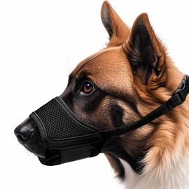 LATRAT Nylon Dog Muzzle Adjustable Soft Mesh Breathable Dog Muzzle Prevent Eating, Biting and Barking (Black) (XS)