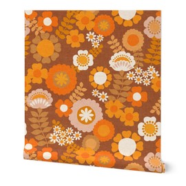 Removable Wallpaper 12ft x 2ft - Vintage Floral Retro Kitchen Orange Brown 1960S Custom Pre-Pasted Wallpaper by Spoonflower