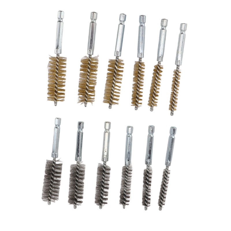 12PCS Bore Brush Copper and Iron 304 Stainless Steel Bristles