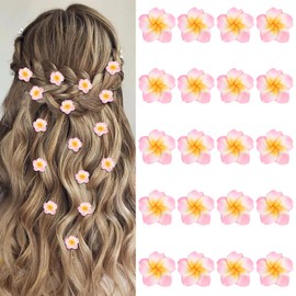 YISSION 20Pcs Mini Hawaiian Flower Hair Clips - Cute Pins and Small Barrettes - Pink Plumeria Decorative Accessories for Bridal Wedding - Girls and Women