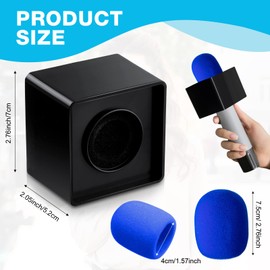 4 Pcs Microphone Flag Station ABS Interview Mic Logo Square Cube Shaped Mic Flag with 10 Pcs Microphone Foam Cover Microphone Accessories (Black Microphone Flag Station, Colorful Foam Cover)
