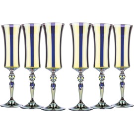 Glasstar 6 Oz Tanzanit Lead-Free Crystal Hand-Blown Champagne Flutes, Set of 6