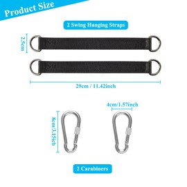 Hanging Kit Straps, 2 x 25 cm Swing Hanging Straps with 2 Carabiner and D-rings, Adjustable Heavy Duty Hammock Straps for Tree Swing Camping Hammock