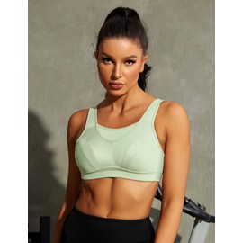 Wingslove High Impact Sports Bras for Women Plus Size Non Padded Wirefree Workout Bra Bounce Control (Green, 36DDD)