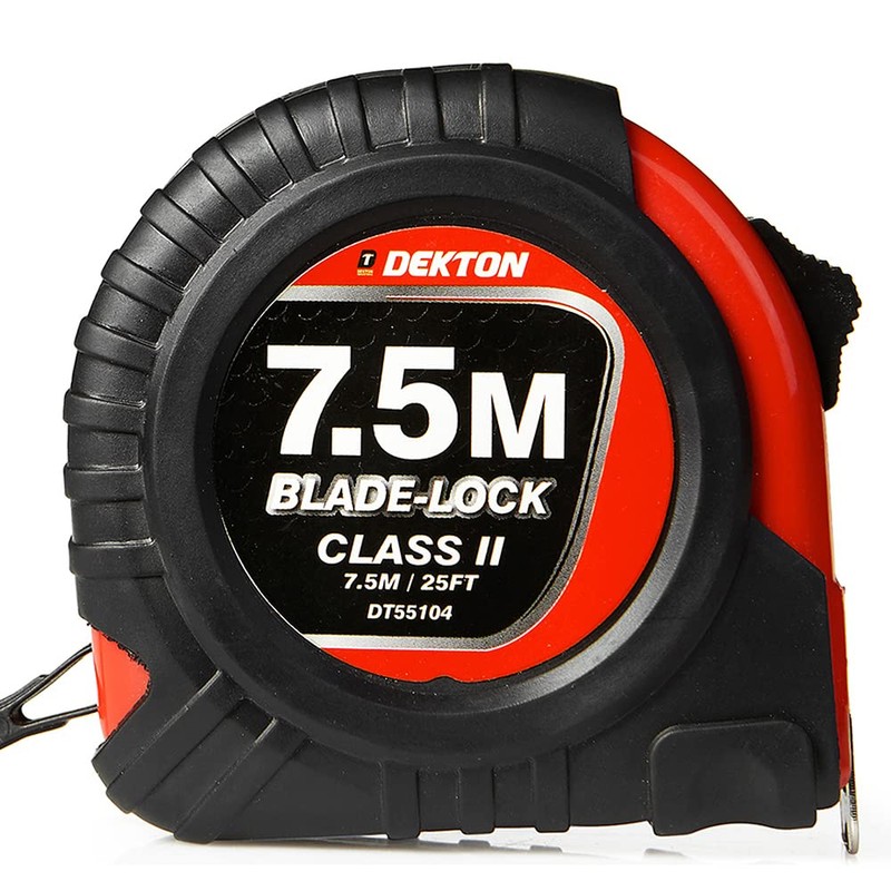 DEKTON DT55104 Hard Case Measure Tape, 240 V, Black/Red, 7.5