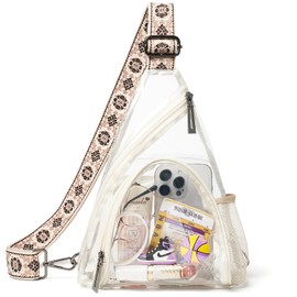 LATMAP Clear bags Stadium Approved Crossbody Sling Bag Fanny Pack Backpack Purses for Women Men Handbag for Stadium Events Beige