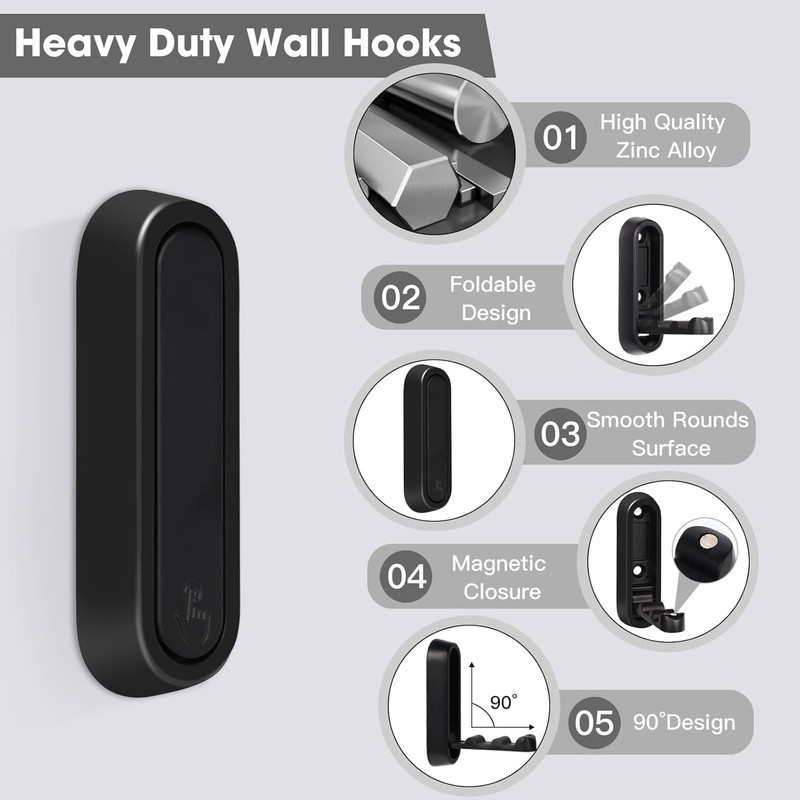 Shengsenfu Foldable Towel Hooks for Bathroom - Heavy Duty Wall