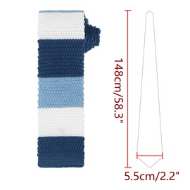 Elerevyo Men's Knitted Tie Stripe Square End Neck Colorful Skinny Knit Tie for Business One Size Dark Blue Light Blue White