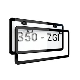 Gloss Black License Plate Frame, Metal Thin Stainless Steel with 2 Holes Screw Cap, 2 Pack (Glossy Black(Mirror Finish))