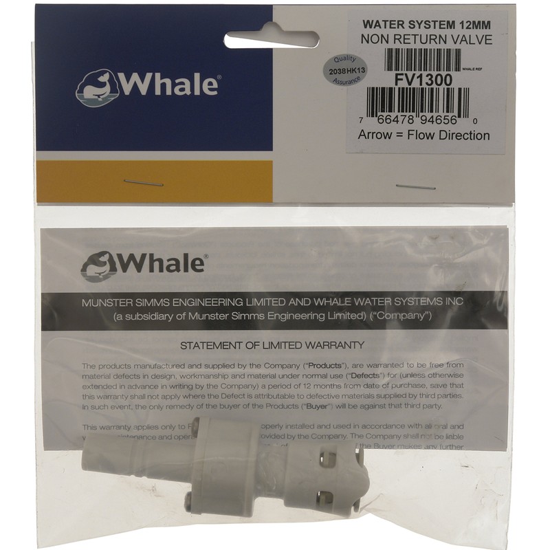 Whale Non-Return Valve with Stem - White, 12 mm