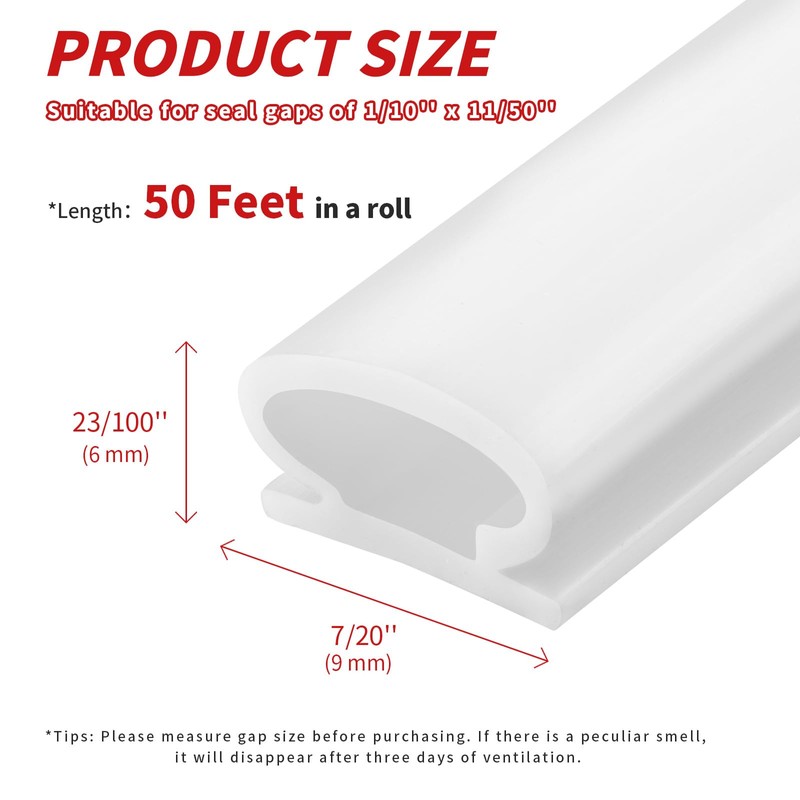 Fingwerk 50 Feet D-Shape Rubber Weather Stripping Door Seal Strip,