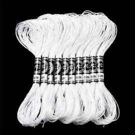 CABODYALS 10 Skeins White Polyester Embroidery Floss Metallic Glitter Cross Stitch Thread Gold Silver Shimmer Crewel Polyester Floss Bulk for Hand Sewing Making Birthday Cards Friendship Bracelets