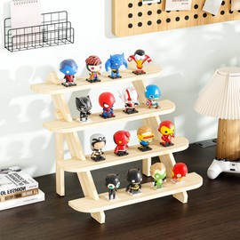 BYCY 4 Tier Wooden Display Riser, Earring & Ring Holder Stands, Cupcake Stands Organizer Showcase for Tabletop Shows and Home Using ,Wood Rustic Risers for Display Ideal Craft Funko Pop (4 Tier)