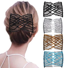 Ruihfas 4Pcs Magic Women Girls Easy Stretch Hair Combs Beaded Stretching Double Combs Hair Styling Clips in Seconds