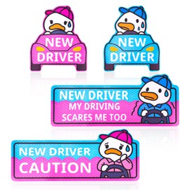 BOXOB 4pcs Funny Duck New Driver Car Magnets, Cute Cartoon Reflective Student Driver Magnet Reusable Magnetic Caution Nervous Stickers for Novice Car Bumper Safety Signs