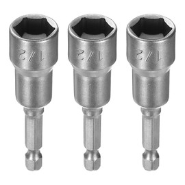 sourcing map 3pcs Hex Nut Driver Drill Bit 1/2" 6-Point Socket 1/4" Hex Shank Nut Setter CR-V Steel Quick-Change Nut for Power Drills Impact Drivers, Silver Tone