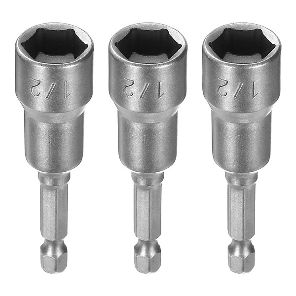 sourcing map 3pcs Hex Nut Driver Drill Bit 1/2" 6-Point