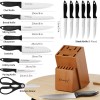 Kitchen 15-Piece Kitchen Knife Set,Sharpener Wooden Block,Serrated Steak Knives,Black
