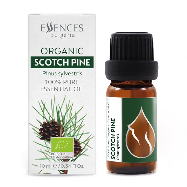 Essences Bulgaria Organic Scotch Pine Essential Oil 10ml | Pinus Sylvestris | 100% Pure and Natural | Undiluted | Therapeutic Grade | Family Owned Farm | Steam-Distilled | Non-GMO | Vegan