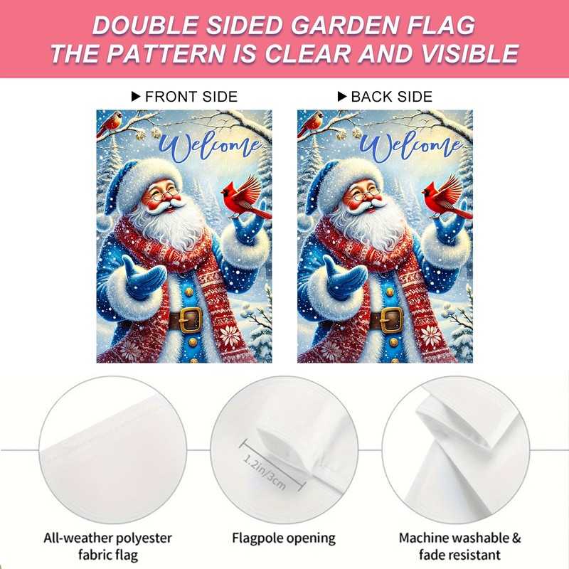 BlissYard Christmas Garden Flag 12x18 Inch Blue Santa Red Yard